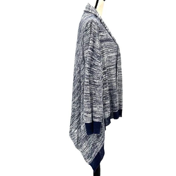 DKNY PURE BLUE AND WHITE OPEN KNIT CARDIGAN ASYMMETRICAL HEM SPACE DYE - Picture 7 of 15